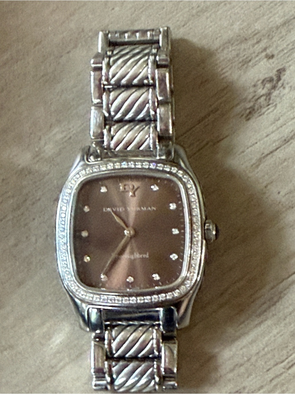 David Yurman Rare! Authentic Brown Thoroughbred SS/ Pave Diamonds Bezel. EUC